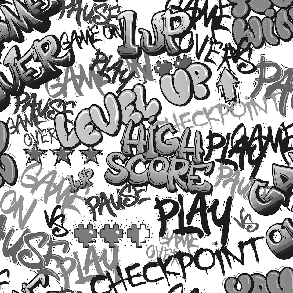 image 1 of Graffiti Gamer Wallpaper in Monochrome | White | Monochrome