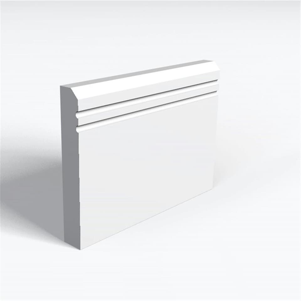 Pack of 5 (Total 5 Units) - MR MDF Primed Chamfered 2 Drips Skirting Board - 25mm(T) x 144mm(H) x 3050mm(L)