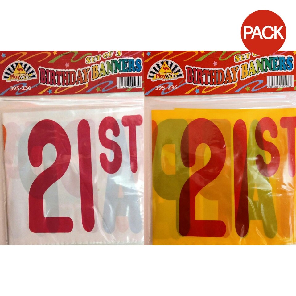 Playwrite 21st Birthday Banner (Pack of 3) - Multicoloured - One Size