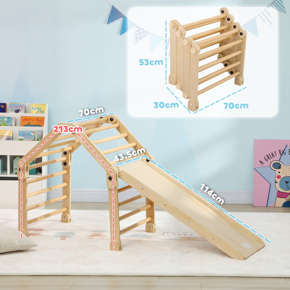 image 1 of AIYAPLAY 3 in 1 Kids Climbing Set, Foldable Toddler Climbing Toys with Ramp