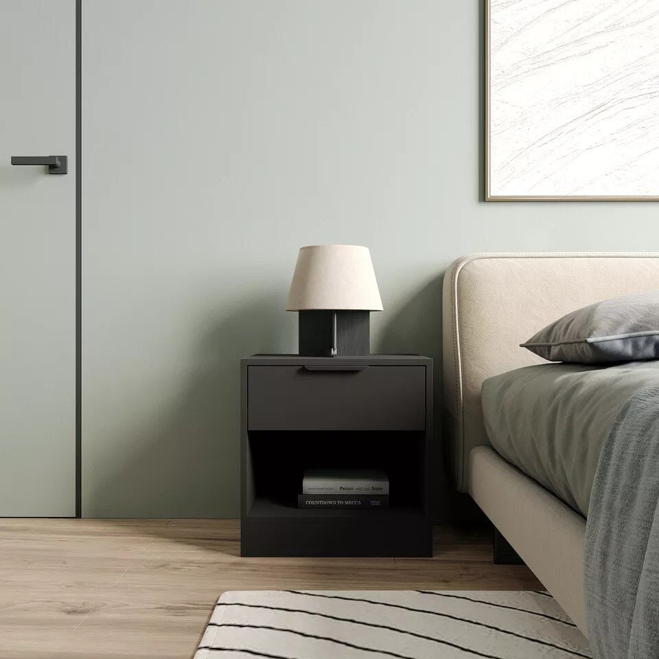 image 1 of 1-Drawer Bedside Table with Storage Grey | Cedar Grey / Set of 1