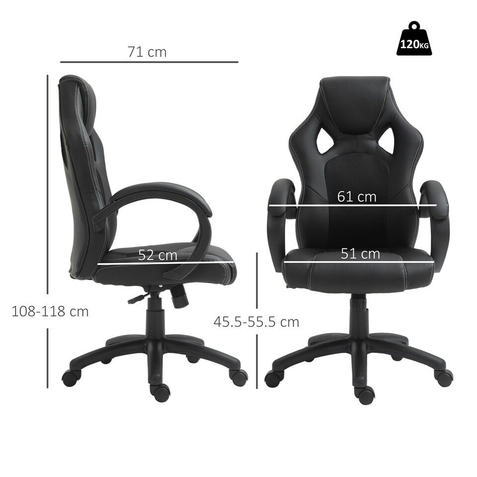 image 1 of Vinsetto Racing Gaming Chair, PU Leather Swivel Office Gamer Chair Black