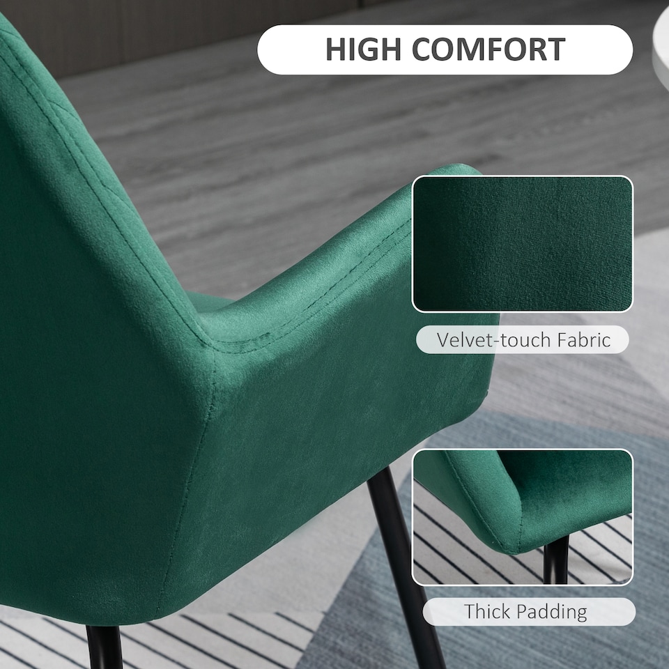image 1 of HOMCOM Modern Accent Chair, Velvet-Touch Fabric Upholstered Armchair with Metal Base for Living Room, Bedroom and Dinning Room, Green