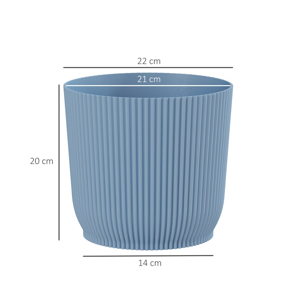 image 1 of Outsunny Set of 2 Round Plant Pots Outdoor 22cm for Garden Decoration, Blue | Blue | Blue | Ф22 x 20Hcm