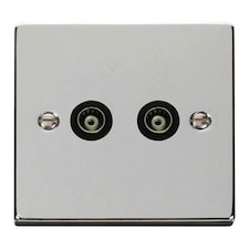 SE HOME Polished Chrome Twin Isolated Coaxial Socket Black | Polished Chrome