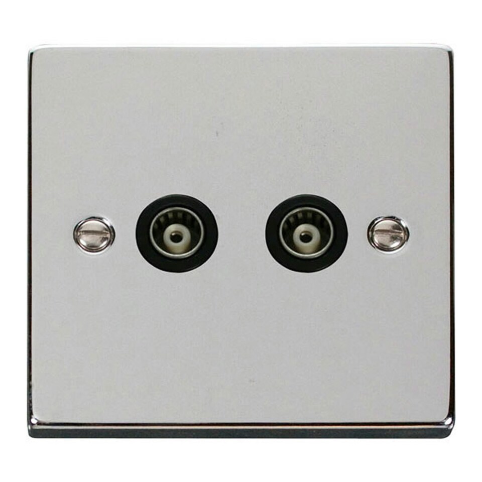 image 1 of SE HOME Polished Chrome Twin Isolated Coaxial Socket Black | Polished Chrome
