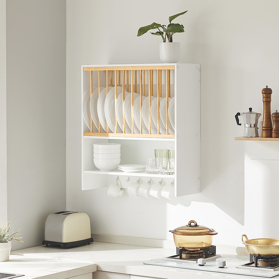 image 1 of SoBuy KCR09-W,Wall Mounted Kitchen Plate Cup Rack | White | White | 1
