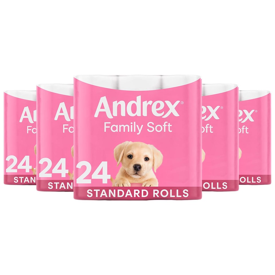 image 1 of Andrex Toilet Roll Family Soft Fragrance-Free 2 Ply Toilet Paper, 24 Rolls | White | 5 Pack | 5