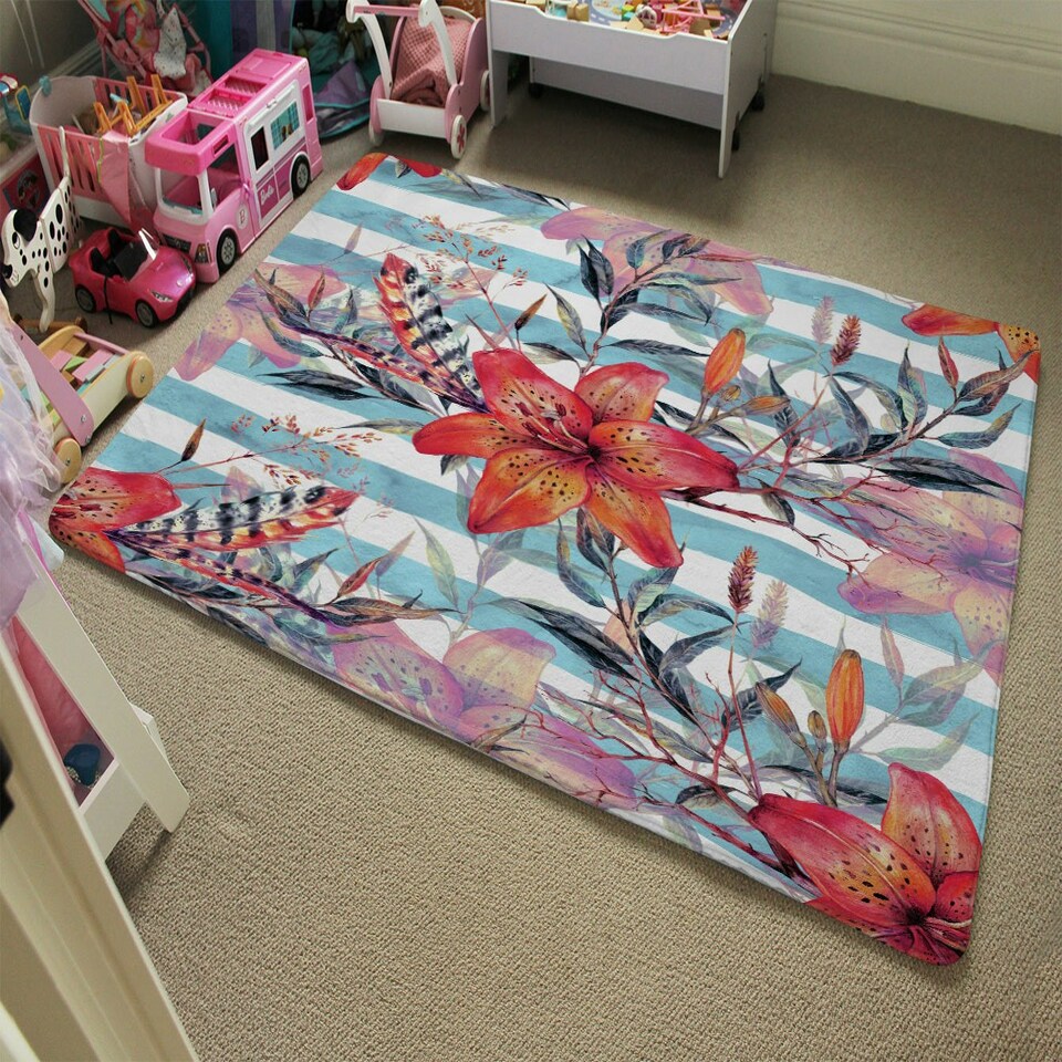 image 1 of Bouquet of watercolor tiger lilies (Rug) Multi | Large: 140x200cm