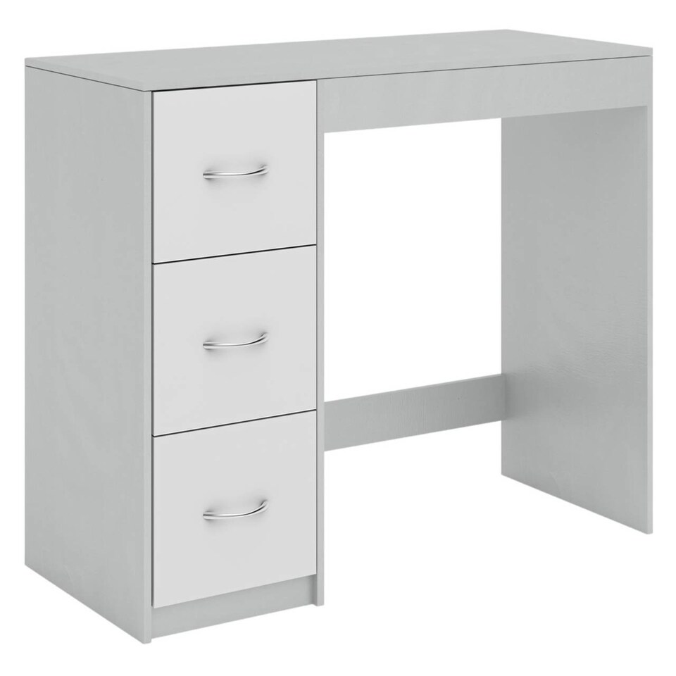 image 1 of 3-Drawer Wooden Desk and Dressing Table - Multi-Functional, 79.5x93x40 cm | Grey | Cool Grey & White | 22.5 x 43.5 x 98.5 | 1