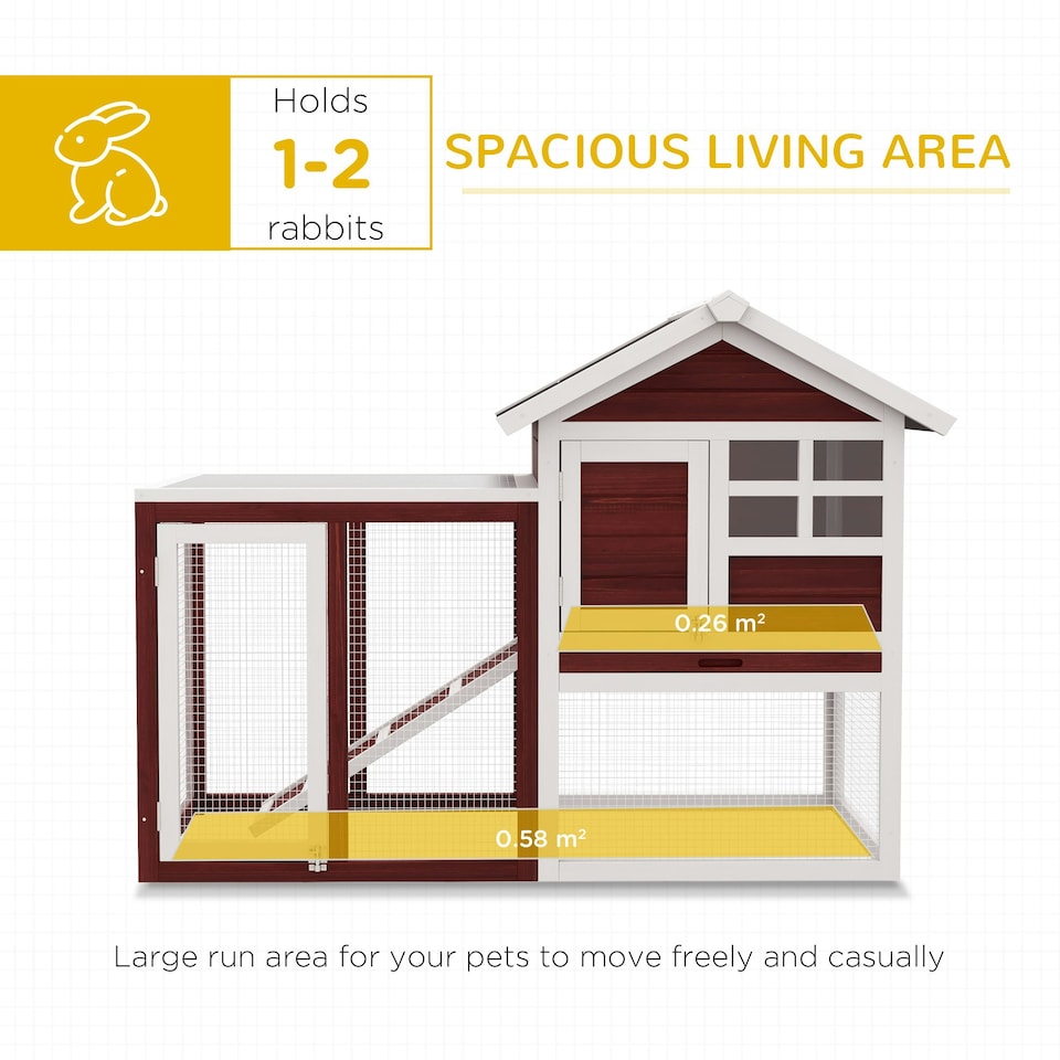 image 1 of PawHut Rabbit Hutch, Bunny Cage Outdoor Wooden House w/Tray & Ramp, Brown