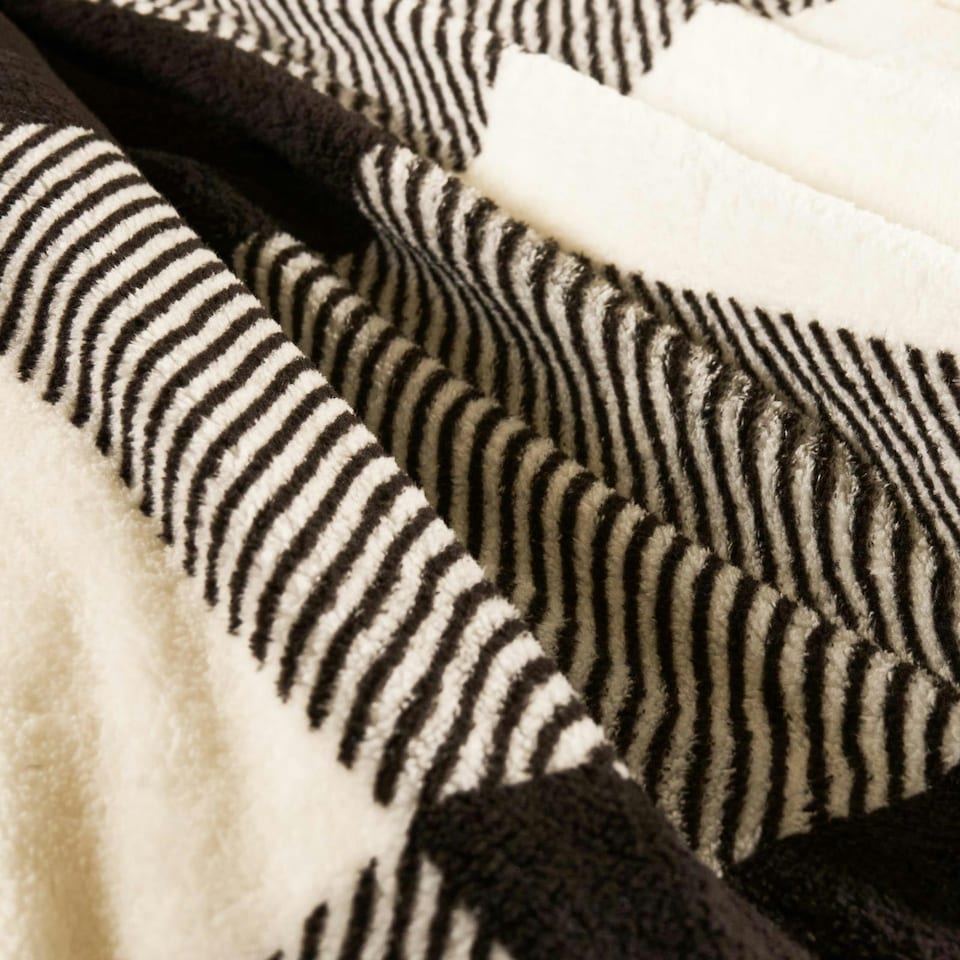 image 1 of OHS Gingham Check Soft Warm Teddy Duvet And Pillowcase Bedding Set Multi | Monochrome | Single