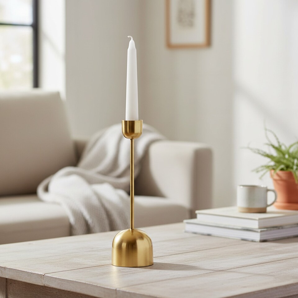 image 1 of Metal Taper Candlestick Bell Candle Holder Stand Wedding Centrepiece Display | Gold | 2x Gold 25cm