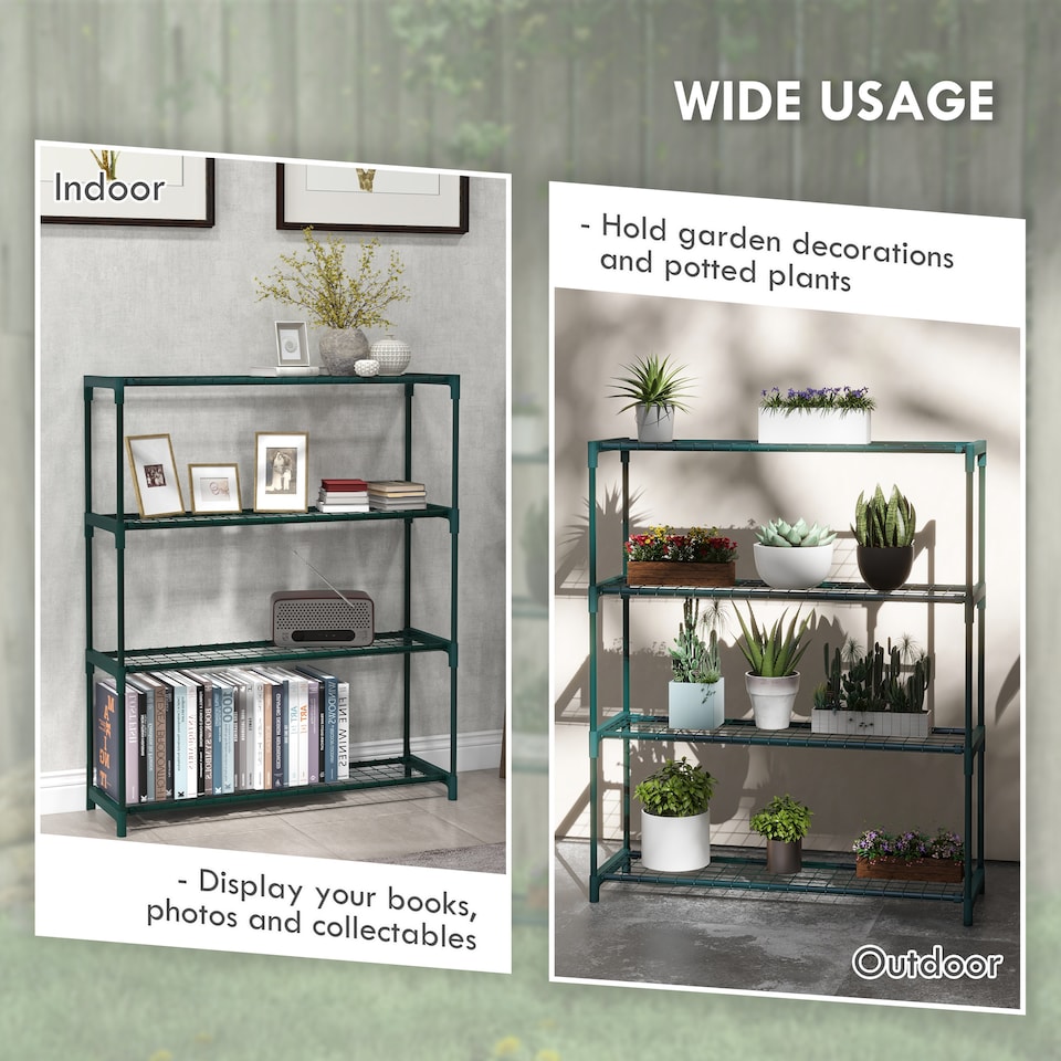 image 1 of Outsunny Plant Stand, 4-Tier Planter Holder Flower Display Rack, Dark Green | Green | Green