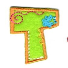 Assorted Colours: Letter T Alphabet Patch Motif for Dressmaking - each