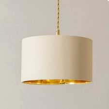 ValueLights Reni Natural & Gold Drum Shade 3 Drop Bar Brushed Gold Diner Ceiling Light Gold