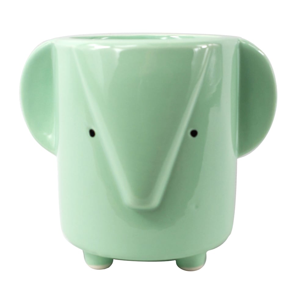 image 1 of 13cm Ceramic Blue Elephant Planter | Blue
