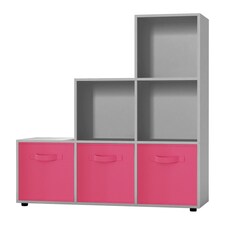 6-Cube Step Shelving Unit With Non Woven Inserts | Grey | Grey & Dark Pink | 1