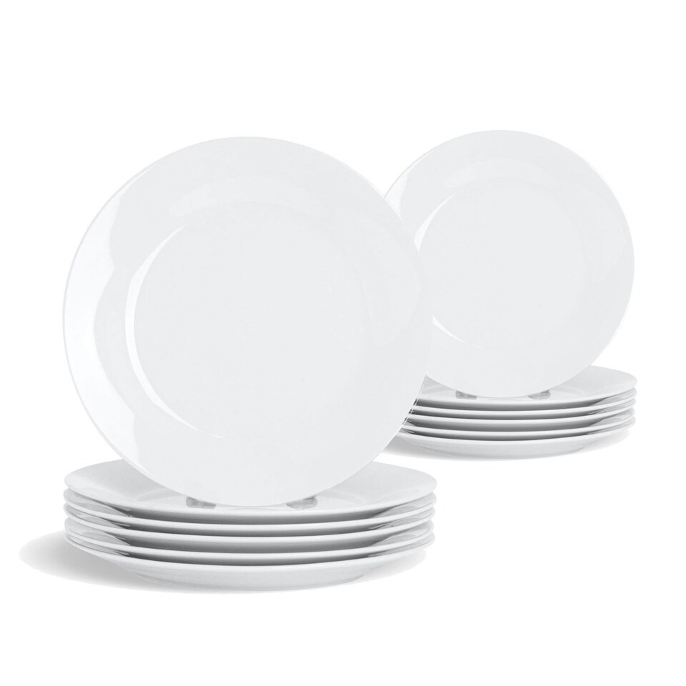 image 1 of Glim Glam Dinner Set Plates Bowls White Porcelain 18pc Set Rim