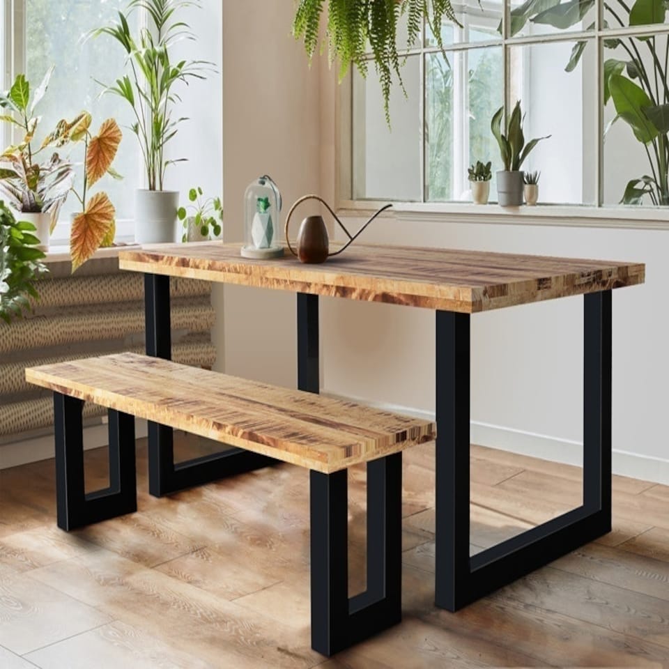 image 1 of Induse Dining Table - Mango Wood/Iron - L90 x W180 x H76 cm - Mango PP Saw Finish | Brown