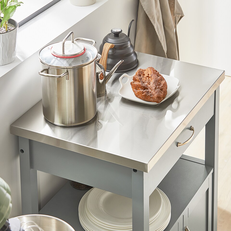 image 1 of SoBuy FKW22-HG,Stainless Steel Top Kitchen Trolley Microwave Stand on Wheels