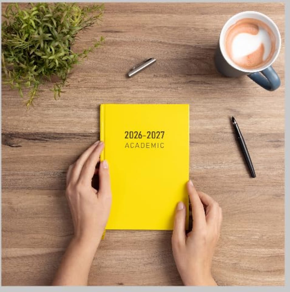 image 1 of 2026 2027 Academic Diary A5 Week to View - Mid Year Student Planner August 2026 to July 2027 - Hardback School College Organiser with Ribbon Bookmark (Yellow) | Yellow | Yellow