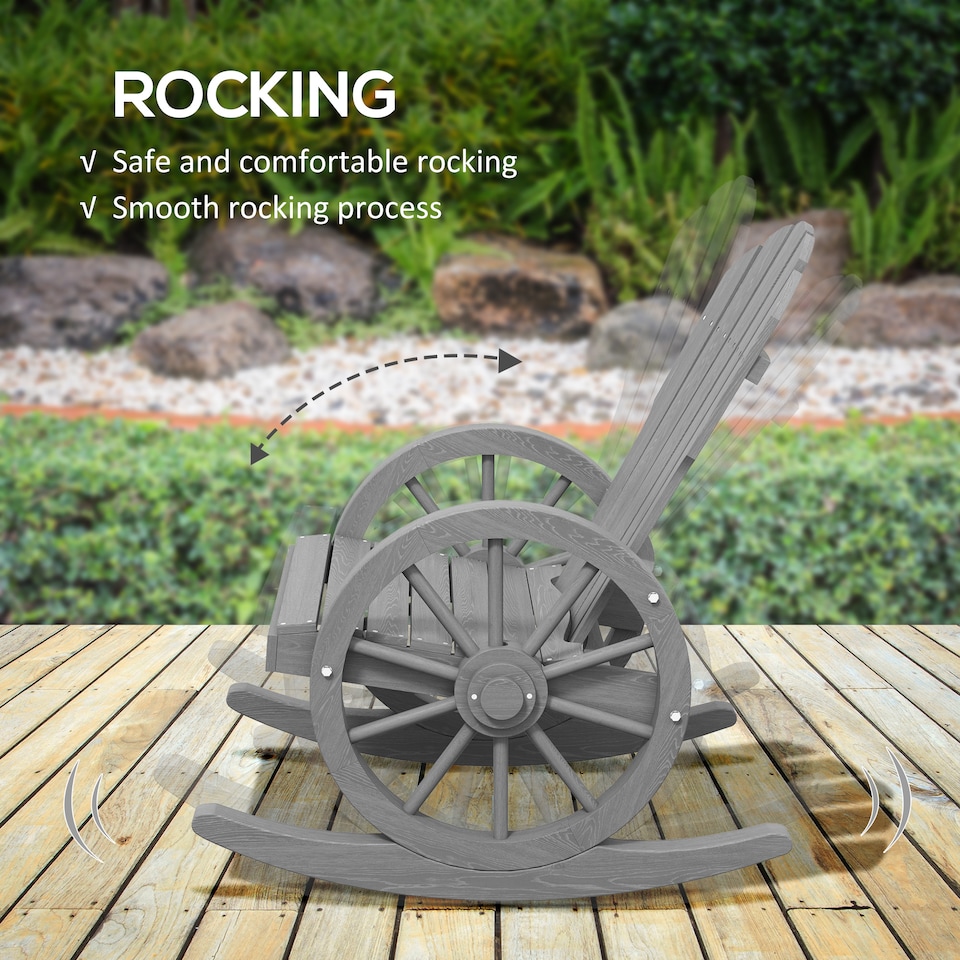 image 1 of Outsunny Wooden Adirondack Rocking Chair Reclining Armchair Outdoor Garden Furniture Patio Porch Rocker - Grey | Grey | Grey