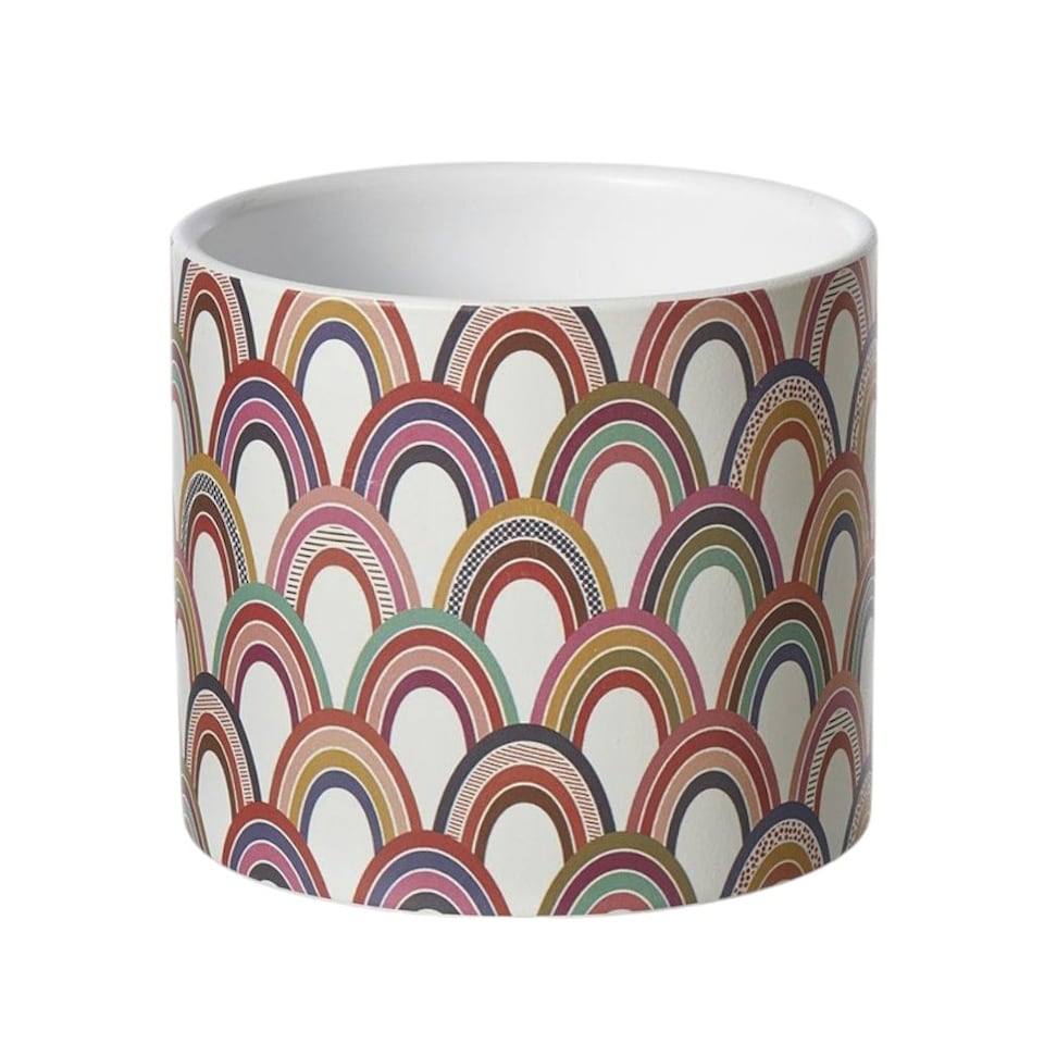 image 1 of Ceramic Indoor Rainbow Print Plant Pot - H10.5cm
