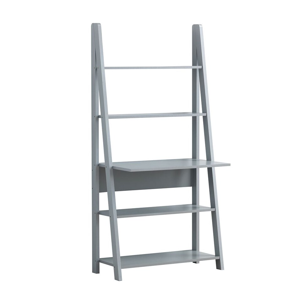 image 1 of Riva Scandinavian Retro Ladder Bookcase Desk Shelving Shelf Unit Grey 5 Tier