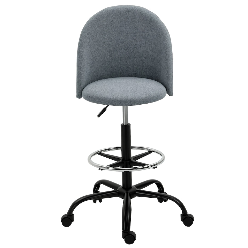 image 1 of Vinsetto Draughtsman Chair Home Office Ergonomic 5 Wheels Padded Seat Grey