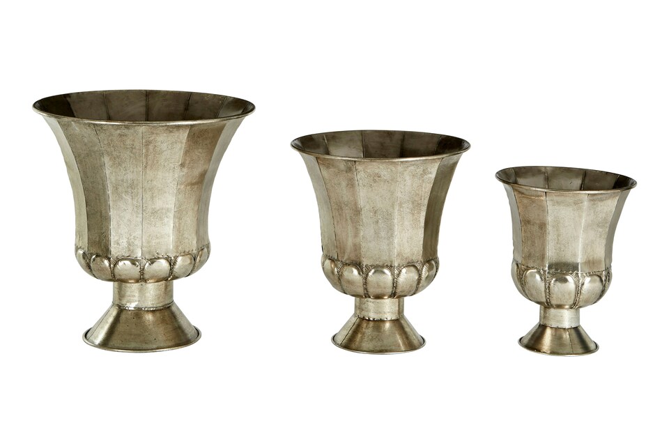 image 1 of Reza Oversized Antique Planters - Set of 3 | Silver