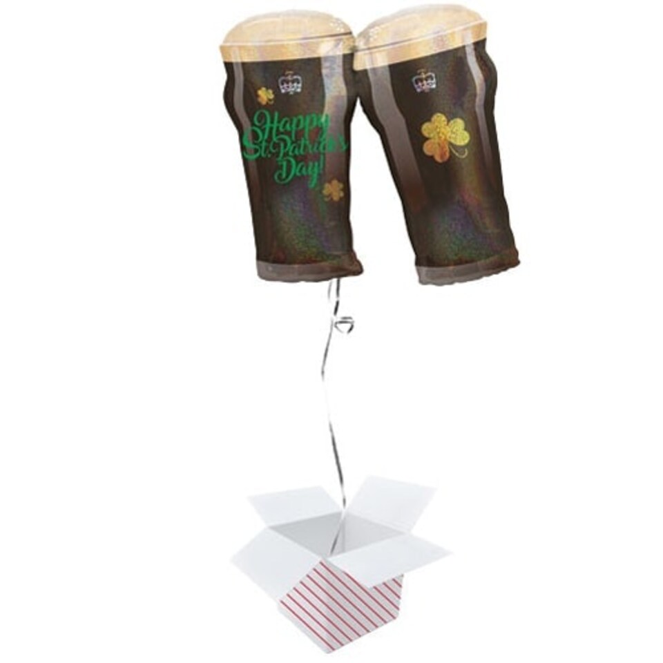 Happy St Patricks Day Beer Glasses Holographic Helium Foil Giant Balloon - Inflated Balloon in a Box