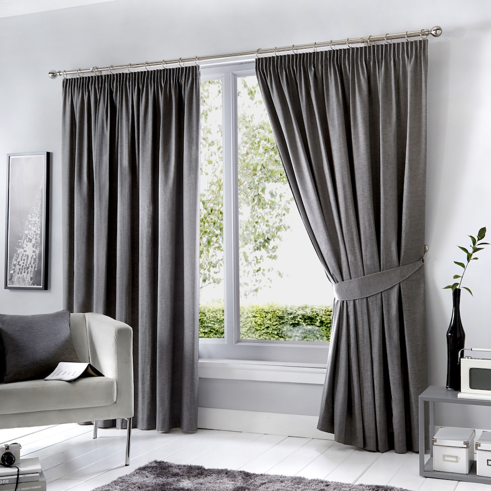 image 1 of Fusion Dijon Pencil Pleat Curtains Charcoal