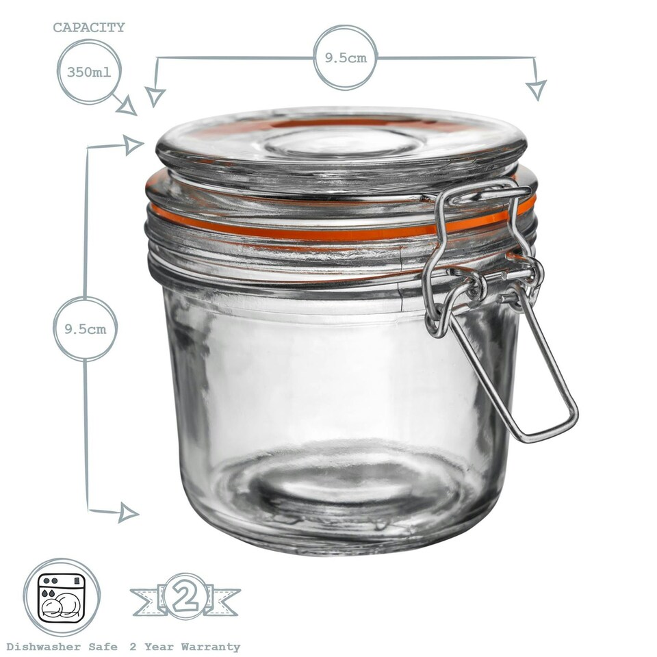 image 1 of Argon Tableware Glass Storage Jars - 350ml - Orange Seal - Pack of 3