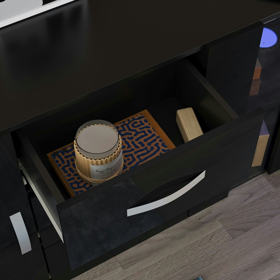 image 1 of Vida Designs Astro 2 Door 3 Drawer LED Sideboard Buffet Cabinet Storage, Black