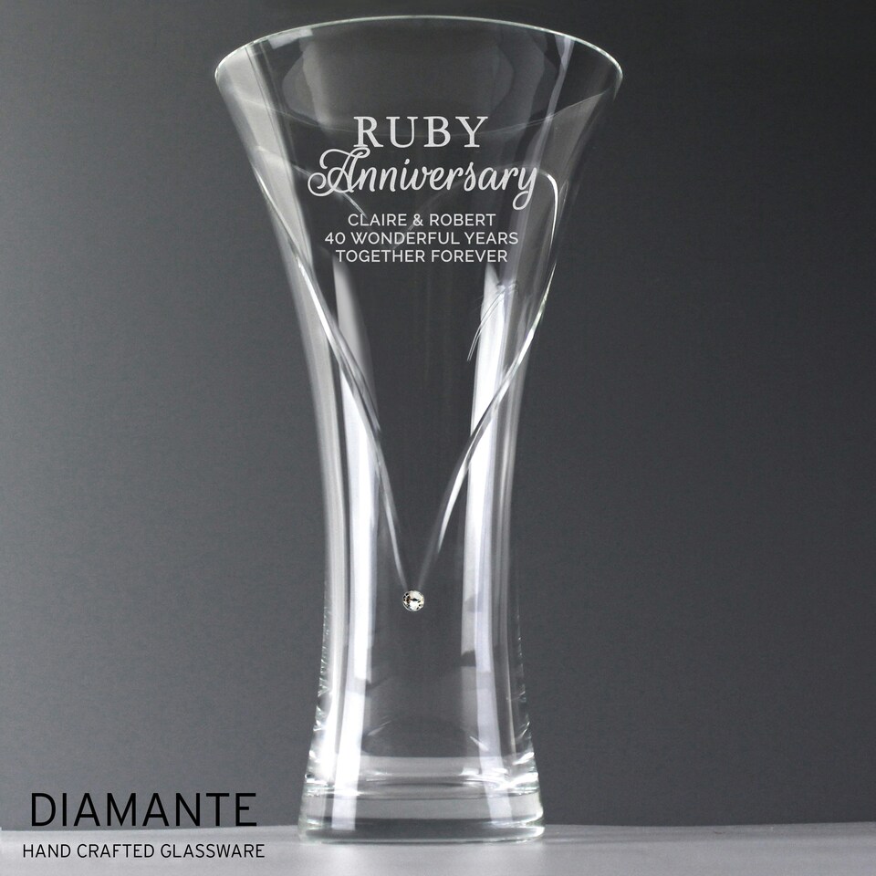 image 1 of Personalised Ruby Anniversary Large Hand Cut Diamante Heart Vase Clear