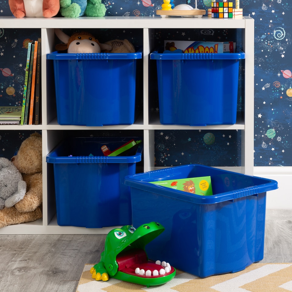 image 1 of Wham Stack & Store 4 x 24L Plastic Storage Boxes | Blue | 4