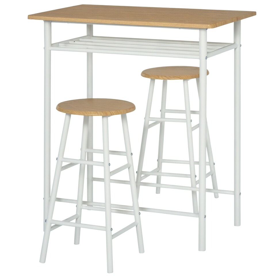 image 1 of HOMCOM 3-Piece Dining Set with 2 Matching Chairs and 1 Table, White and Oak