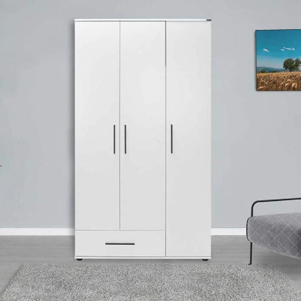 image 1 of Adore Matt White 3 Door 1 Drawer Combi Wardrobe with Shelves White
