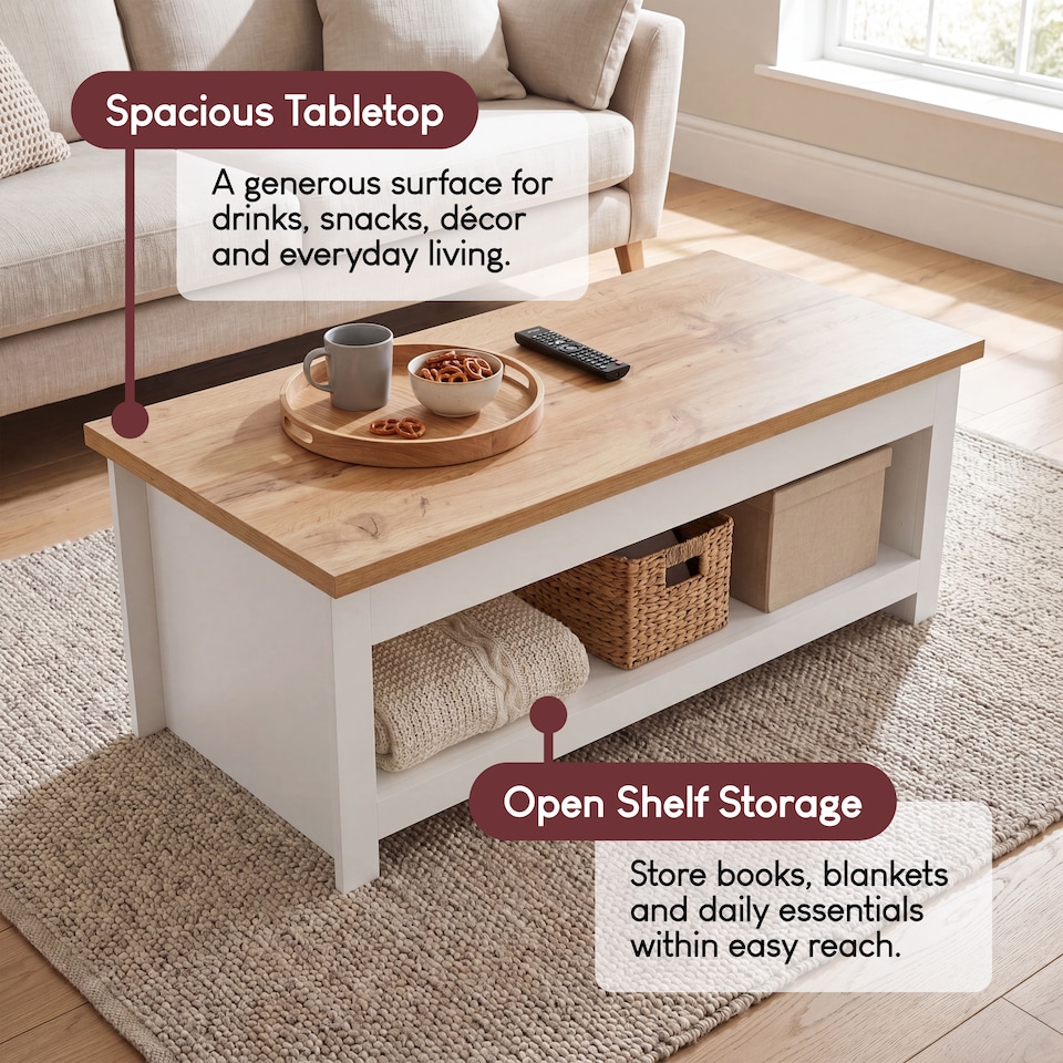 image 1 of Vida Designs Arlington Top Coffee Table Shaker Side Living Room Table, White & Oak