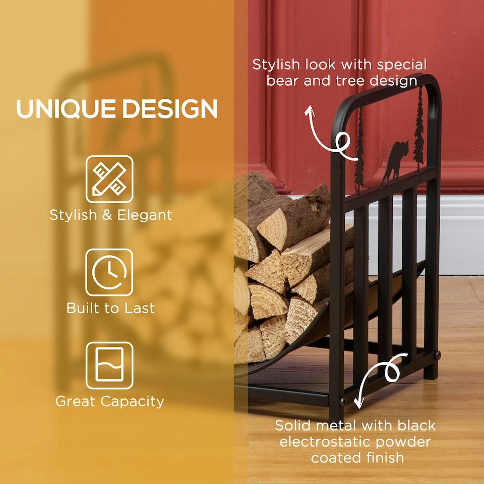 image 1 of Outsunny Firewood Log Rack Fireplace Log Holder w/ Handles Outdoor Indoor Black