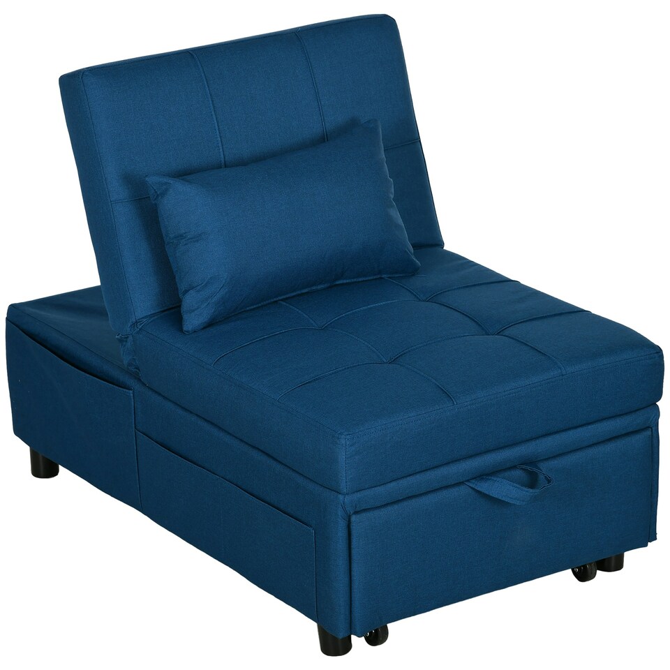 image 1 of HOMCOM Folding Sofa Bed Adjustable Single Sleeper w/ Pillow Side Pocket, Blue