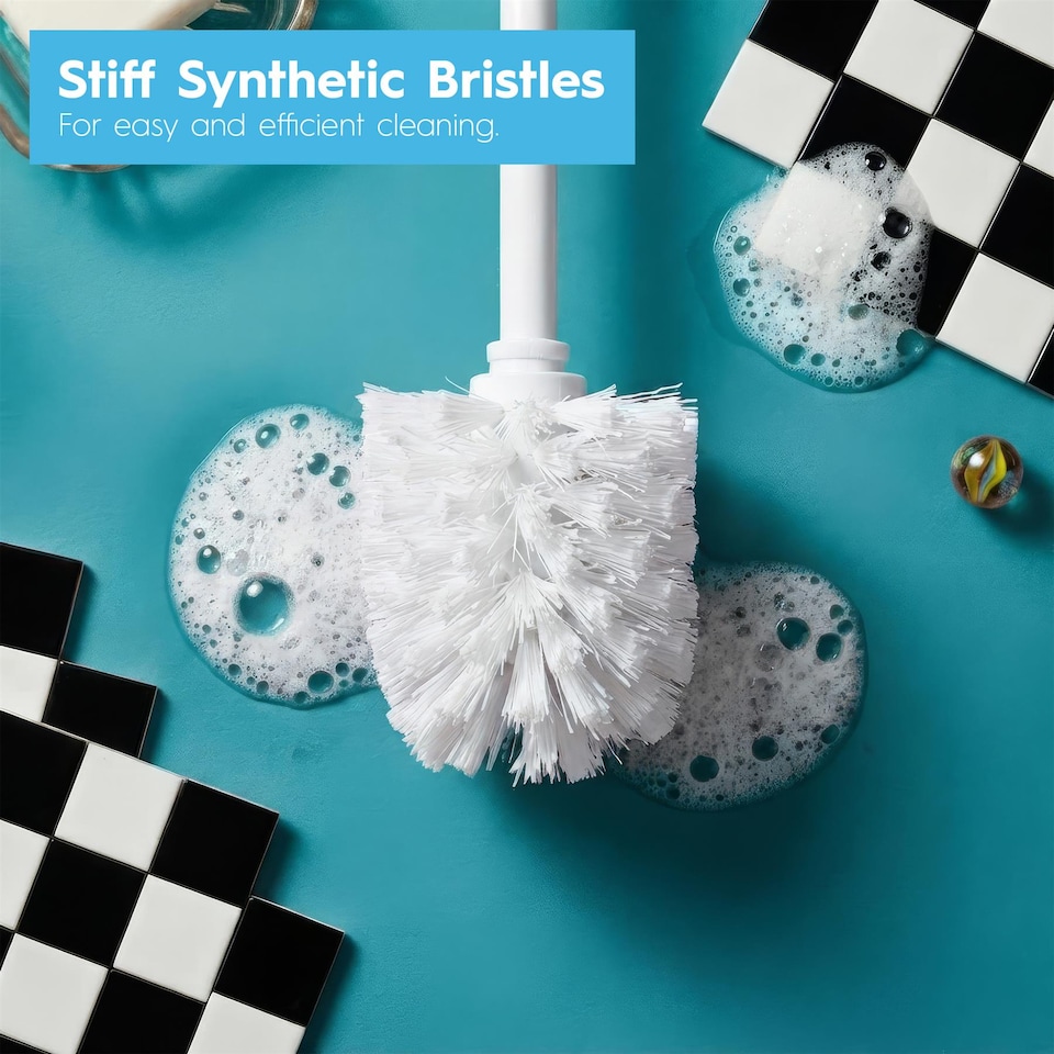 image 1 of Harbour Housewares White Toilet Brush and Holder - Square Brush with Non Slip Base Rust Resistant Toilet Cleaning Brush Set