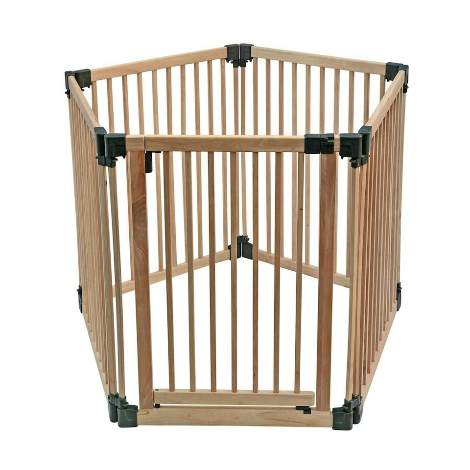 image 1 of Bettacare Wooden Dog Pen, Pentagon, 5 x 80cm, Natural Wood, 76cm High, Dog Pen for Pets Dogs and Puppy, Dog Playpen Cream
