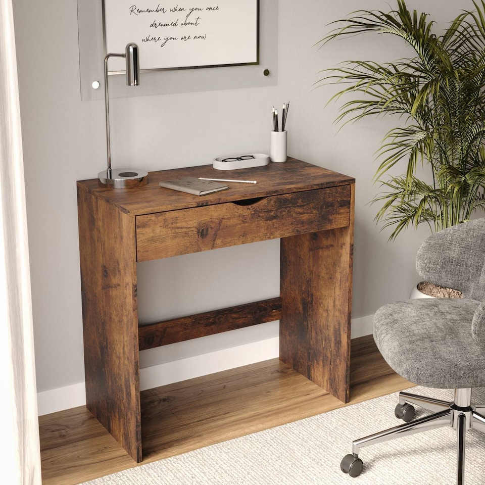 image 1 of 1 Drawer Dressing Table Console Desk, 75 x 40 x 75 cm | Brown | Rustic Brown & Rustic Brown | 9 x 42.5 x 77.5 | 1