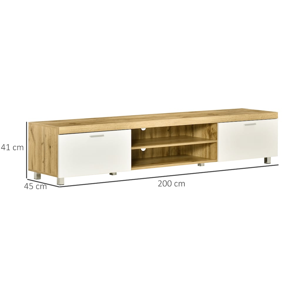 image 1 of HOMCOM 200cm TV Cabinet for TVs up to 90", Modern TV Unit with Storage and Open Shelves for Living Room and Bedroom, White and Light Brown