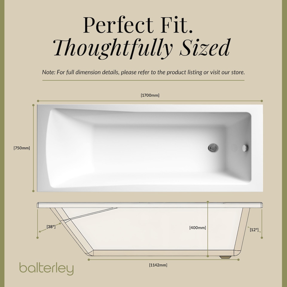 image 1 of Square Single Ended Straight Shower Bath & Leg Set, 1700x750mm - White | White | European White | 1