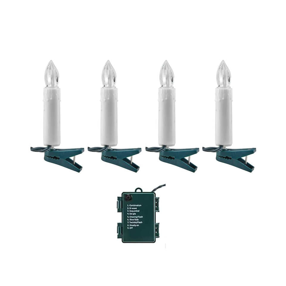 image 1 of 7m Set of 30 Christmas Tree Light Candles with Warm White LEDs and Timer Function