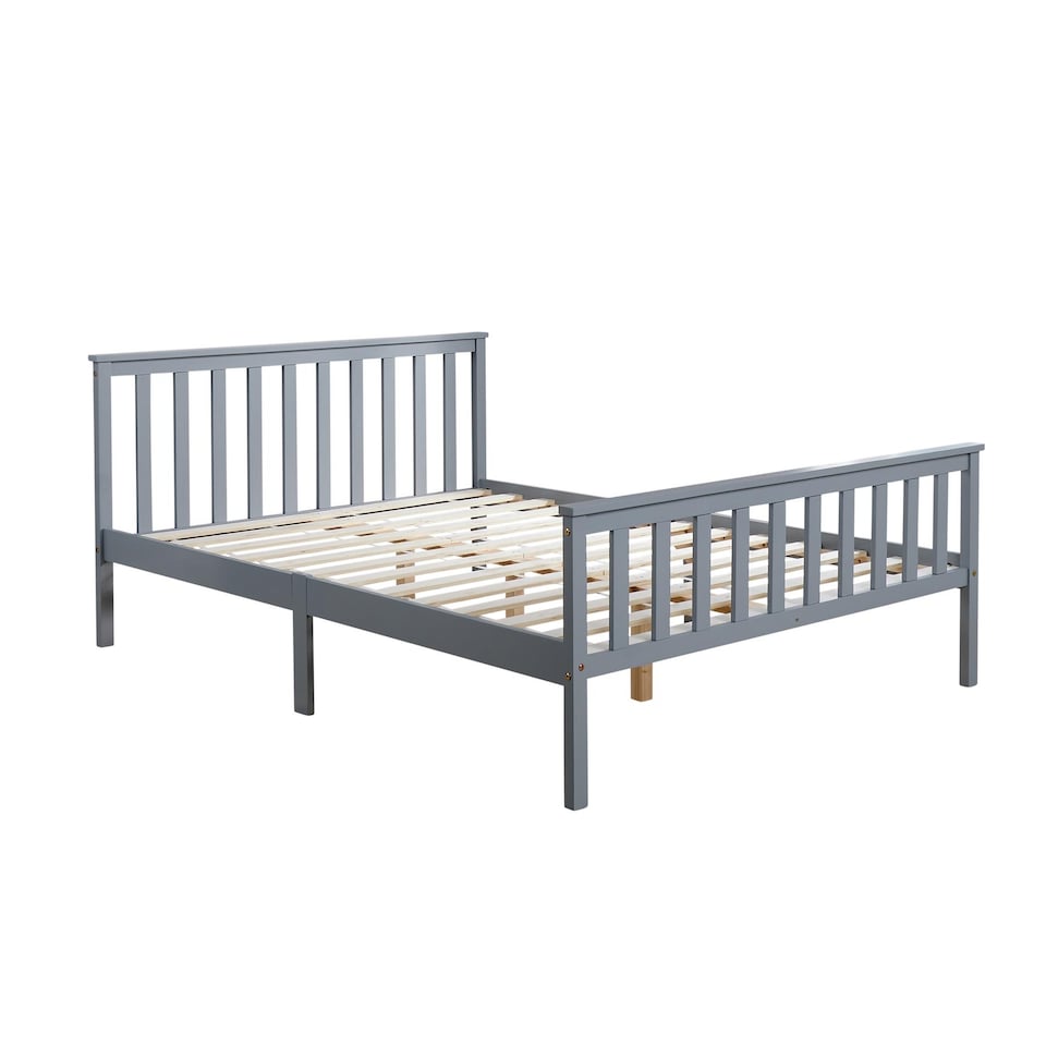 image 1 of Small Double Grey Wooden Bed 4ft Solid Pine Furniture High End Slatted Base Home