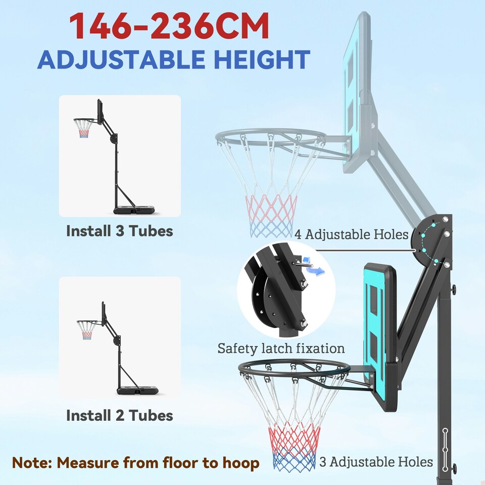 image 1 of SPORTNOW 146-236cm Adjustable Basketball Hoop Outdoor, Portable on Wheels